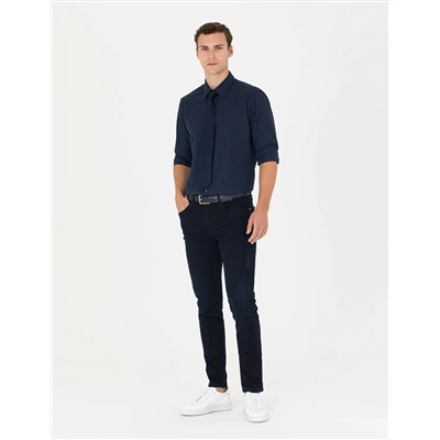 Lacivert Slim Fit Uzun Kollu Basic Gömlek