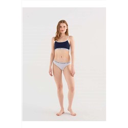 U.S. Polo Assn. Kadın Beyaz & Lacivert Puantiyeli Likralı Pamuklu Büstiyer Slip Set 79117