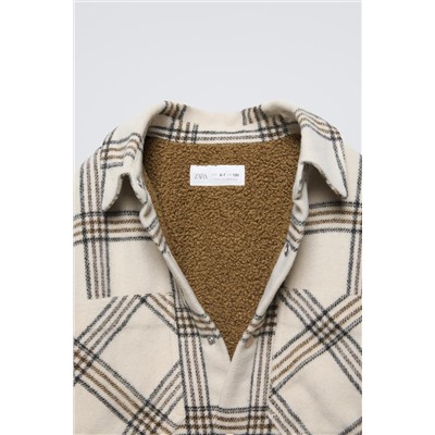 CHECK FAUX SHEARLING OVERSHIRT