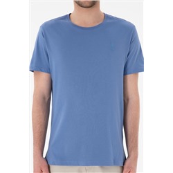 Erkek Regular Fit Bisiklet Yaka Koyu Mavi Basic Tişört