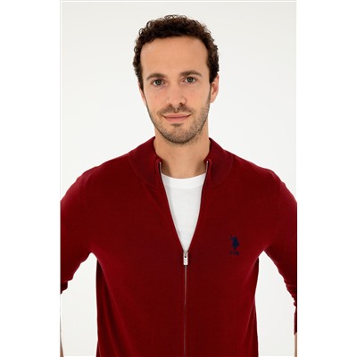 Erkek Bordo Basic Triko Hırka