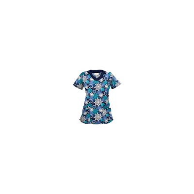 UA Festive Snowflakes Navy Print Scrub Top
