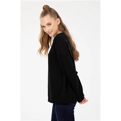 Kadın Siyah Bisiklet Yaka Sweatshirt