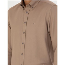 Açık Kahverengi Slim Fit Uzun Kollu Gömlek