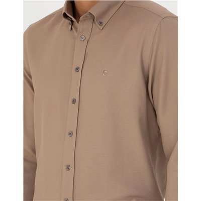 Açık Kahverengi Slim Fit Uzun Kollu Gömlek
