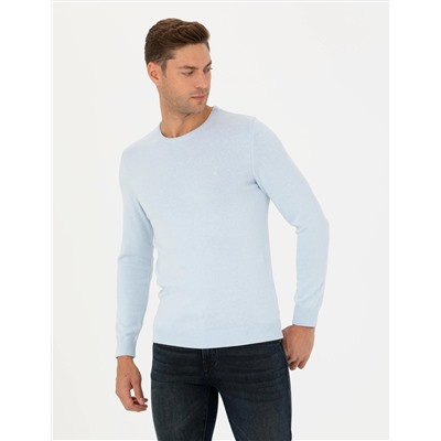 Açık Mavi Slim Fit Basic Kazak