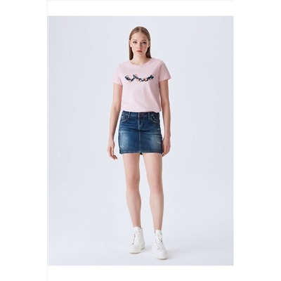 Ltb Logolu Bisiklet Yaka Pembe T-shırt 01222803756089