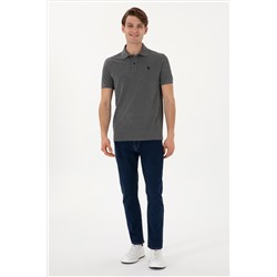 Erkek Slim Fit Polo Yaka Antrasit Melanj Basic Tişört