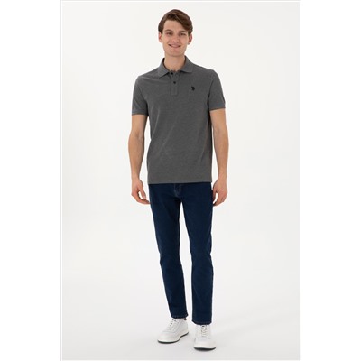 Erkek Slim Fit Polo Yaka Antrasit Melanj Basic Tişört