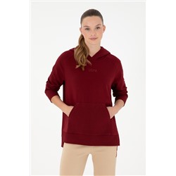 Kadın Bordo Kapüşonlu Sweatshirt