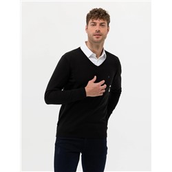 Siyah Slim Fit V Yaka Basic Triko Kazak