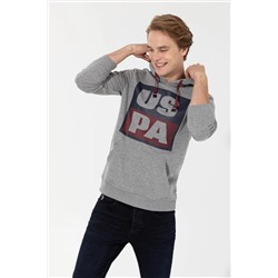 Erkek Gri Melanj Kapüşonlu Sweatshirt
