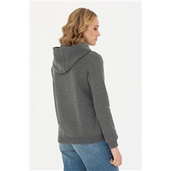 Kadın Antrasit Melanj Kapüşonlu Basic Sweatshirt