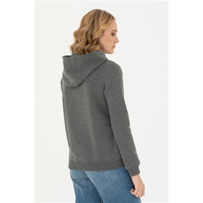 Kadın Antrasit Melanj Kapüşonlu Basic Sweatshirt