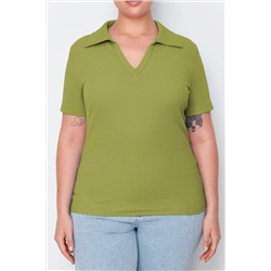 Yeşil Polo Yaka Vücuda Oturan Fitilli Örme Bluz TBBSS22BZ0750