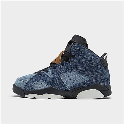 LITTLE KIDS' AIR JORDAN RETRO 6 WASHED DENIM BASKETBALL SHOES