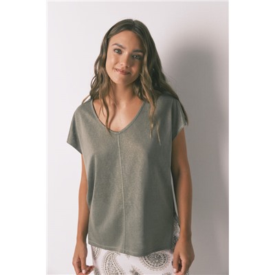 Camiseta holgada viscosa verde lurex