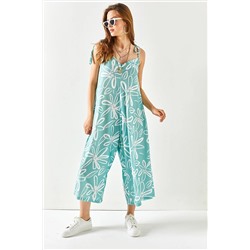 Olalook Kadın Mint Yeşili Askısı Bağlamalı Desenli Kaşkorse Tulum TLM-19000149