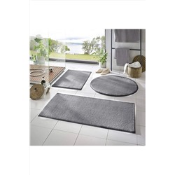 Sarar 3'lü Banyo Paspası Halısı Peluş Halı Klozet Takımı Koyu Gri 50x90-50x60--50x50(YUVARLAK) SARARPAS2121XL