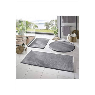 Sarar 3'lü Banyo Paspası Halısı Peluş Halı Klozet Takımı Koyu Gri 50x90-50x60--50x50(YUVARLAK) SARARPAS2121XL