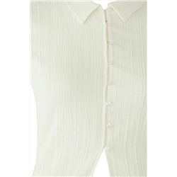 Ekru Dokulu Fitted Bele Oturan Dokuma Büyük Beden Gömlek TBBAW26AX00010
