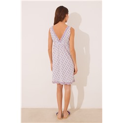 Camisón midi 100% algodón geométrico azul