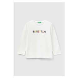 United Colors of BenettonErkek Çocuk Krem Slogan Baskılı T-Shirt Krem