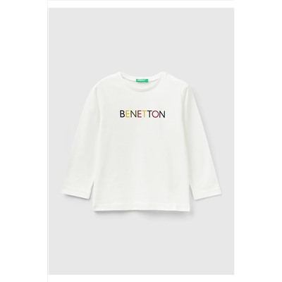 United Colors of BenettonErkek Çocuk Krem Slogan Baskılı T-Shirt Krem