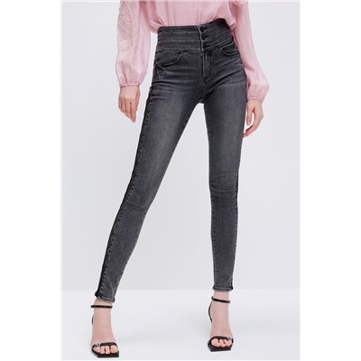 Vaquero skinny fit de tiro alto Gris oscuro