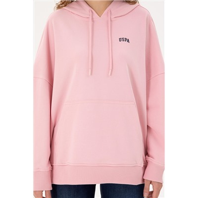 Kadın Pudra Kapüşonlu Basic Sweatshirt