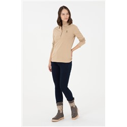 Kadın Kum Basic Polo Yaka Sweatshirt