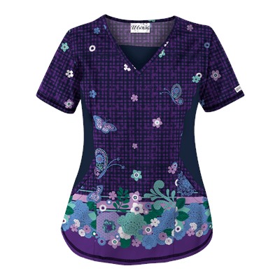 UA Butterfly Chic Grape Scrub Top