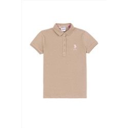Kız Çocuk Haki Basic Polo Yaka Tişört
