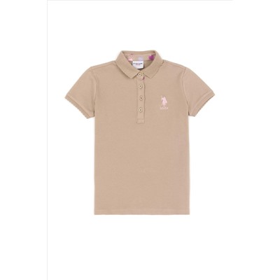 Kız Çocuk Haki Basic Polo Yaka Tişört