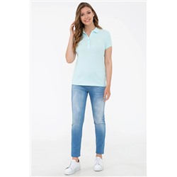Kadın Su Yeşili Basic Polo Yaka Tişört