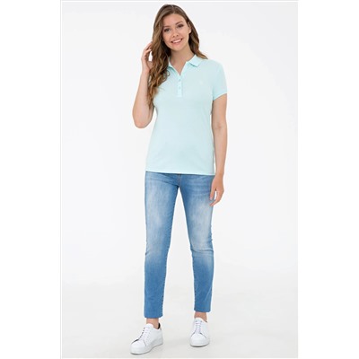 Kadın Su Yeşili Basic Polo Yaka Tişört