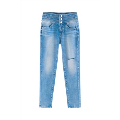 Vaquero skinny fit 7/8 de tiro alto Azul claro