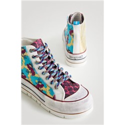 Sneakers altas plataforma patch floral