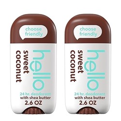 hello Sweet Coconut Deodorant With Shea Butter for Women + Men, Aluminum Free, Baking Soda Free, Parabens Free, 24 Hour Odor Protection, 2.6 Ounce, 2 Pack