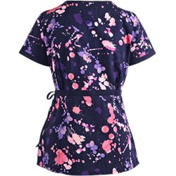 koi Scrubs Denim Splash Mock Wrap Print Top
