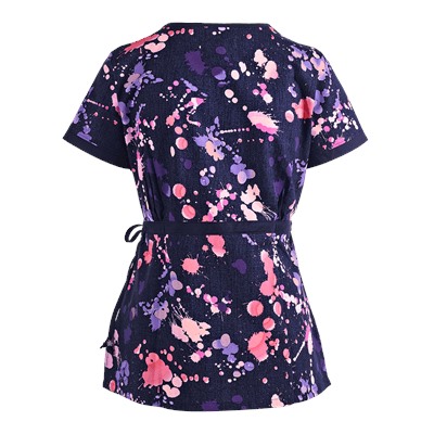 koi Scrubs Denim Splash Mock Wrap Print Top