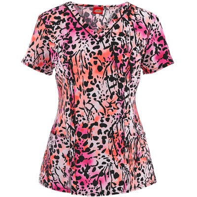 Dickies Xtreme Stretch Scrubs Wild Fur You Print Top