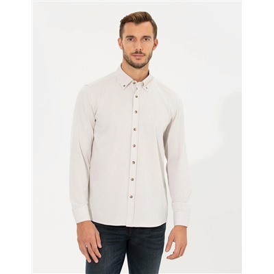 Bej Slim Fit Uzun Kollu Gömlek