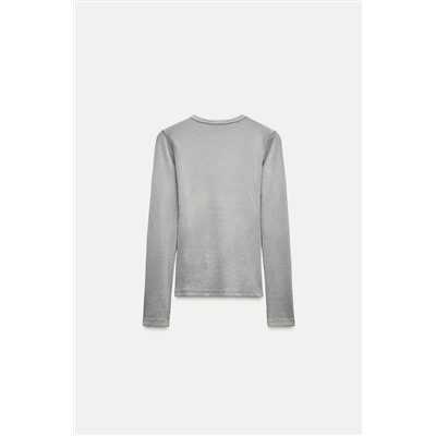 LONG SLEEVE WASHED EFFECT RIBBED T-SHIRT