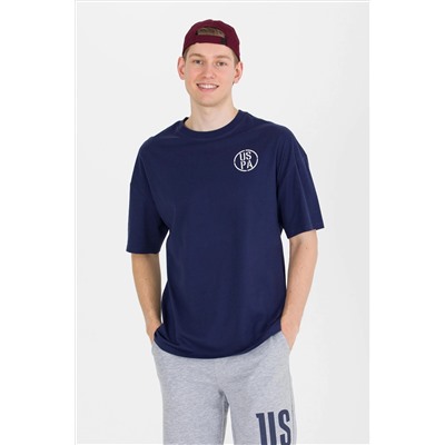 Erkek Lacivert Long Fit Bisiklet Yaka Tişört
