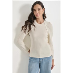 PUFF SLEEVE CREW NECK TOP