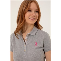 Kadın Gri Melanj Basic Polo Yaka Tişört