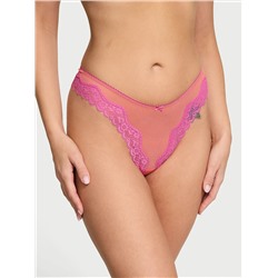 Tease Mesh Lace-Trim High-Leg Thong Panty