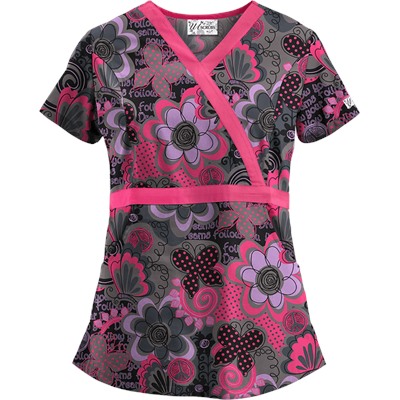 UA Peace And Prosperity Fuchsia Mock Wrap Scrub Top