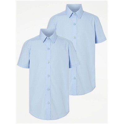Light Blue Boys Regular Fit Short Sleeve School Shirt 2 Pack